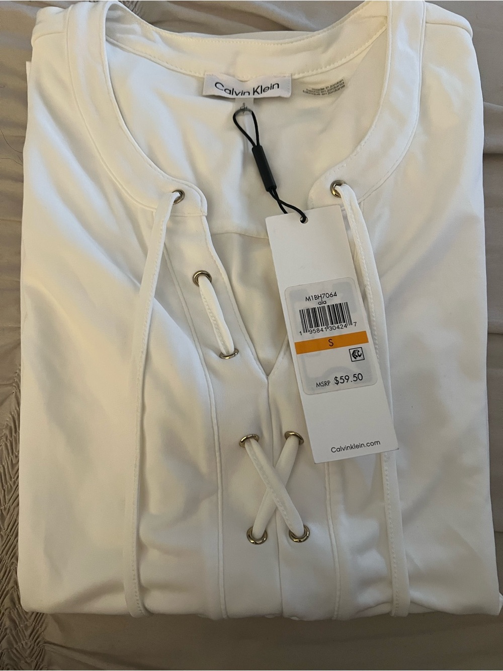 Calvin Klein Women’s White Lace-Up Top with Metal Eyelets